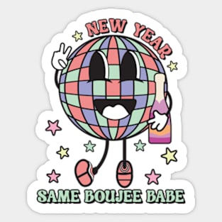 New Year Same Boujee 2024 Groovy Retro Sticker